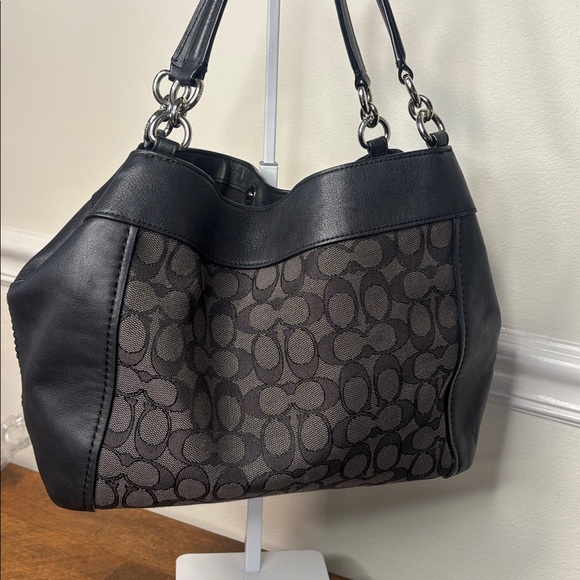 COACH LEXY signature jacquard canvas & leather trim shoulder/crossbody bag- EUC - Picture 7 of 15